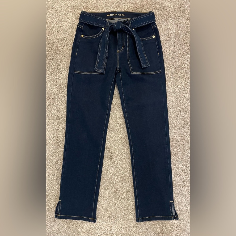 Michael Kors Size 2 Cropped Belted Indigo Denim Jeans